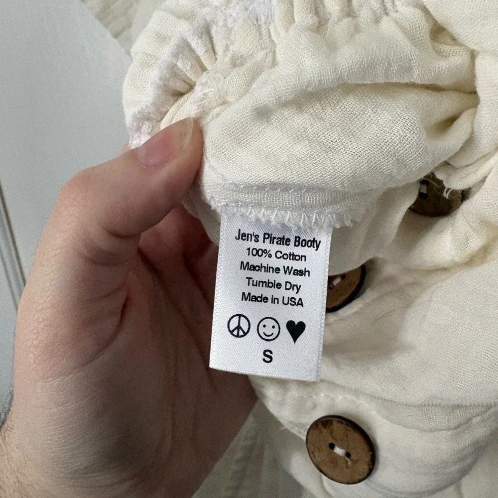 Jen’s Pirate Booty Free People Off-White Ivory Cotton Jumpsuit, Size Small (S) - Picture 7 of 10